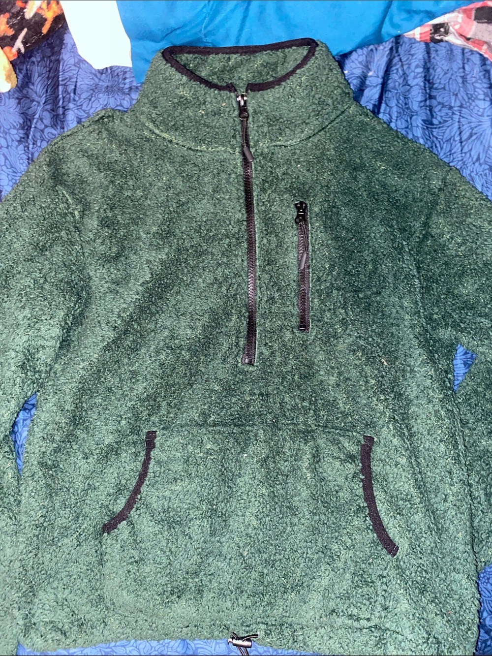 No Boundaries Dark Green Sherpa Quarter-Zip Pullover